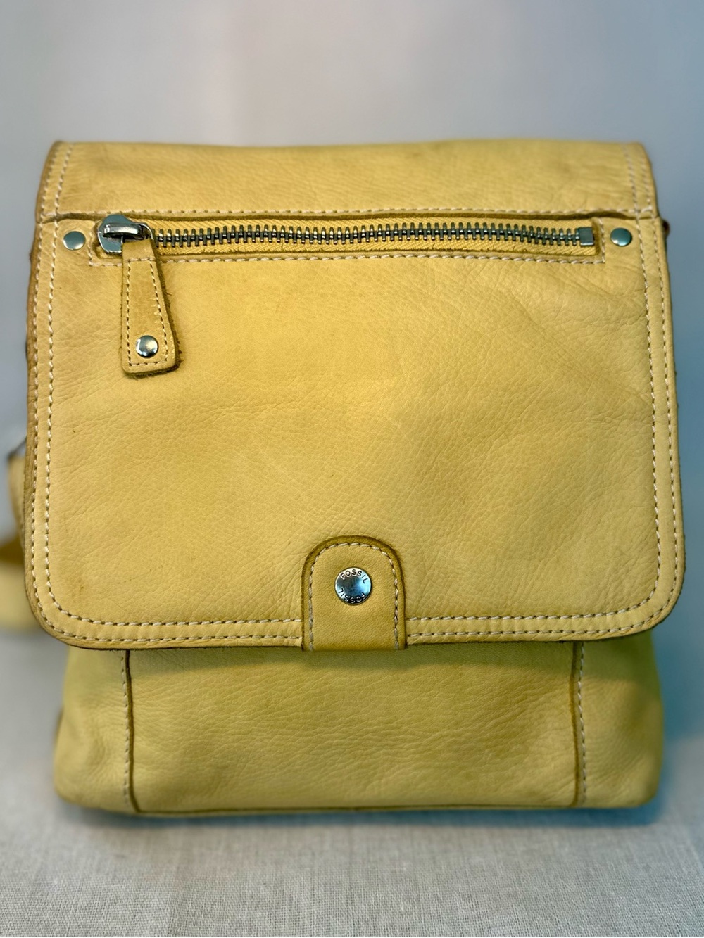 Fossil Tan Raw Hide Genuine Leather Organizer Crossbody Bag Medium